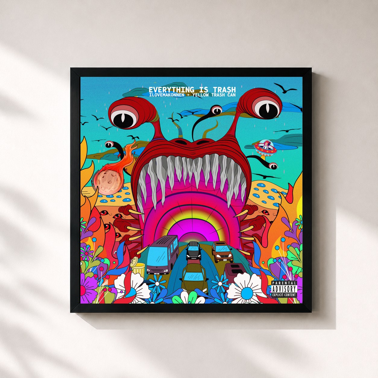 #noir Tableau carré de l'album Everything Is Trash de ILoveMakonnen, cadre noir 32x32 cm