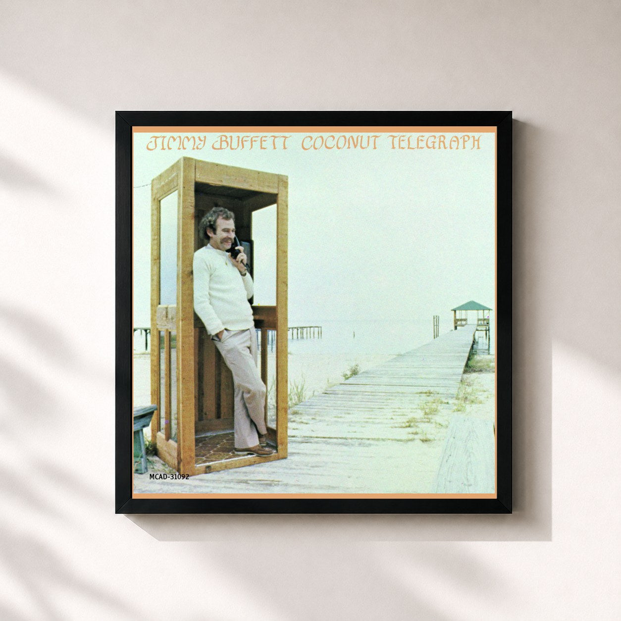 #noir Tableau carré de l'album Coconut Telegraph de Jimmy Buffett, cadre noir 32x32 cm
