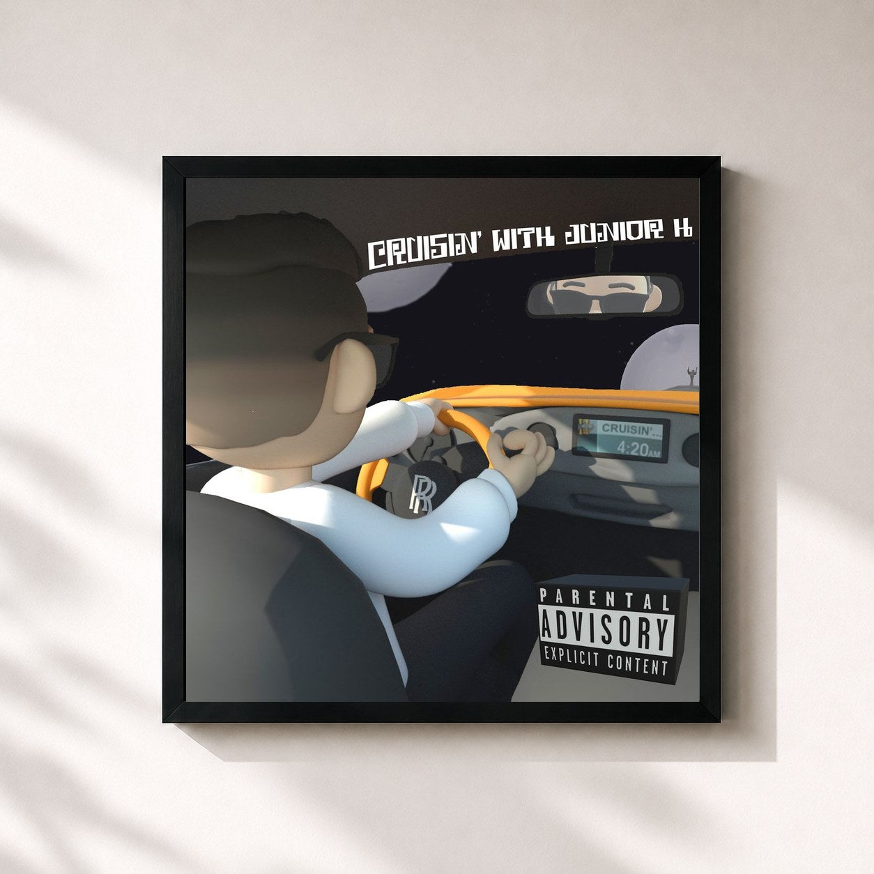 #noir Tableau carré de l'album Cruisin' with Junior H de Junior H, cadre noir 32x32 cm