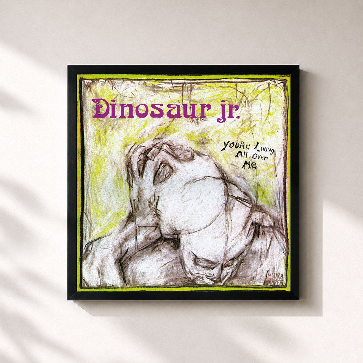 #noir Tableau carré de l'album You're Living All Over Me de Dinosaur Jr., cadre noir 32x32 cm