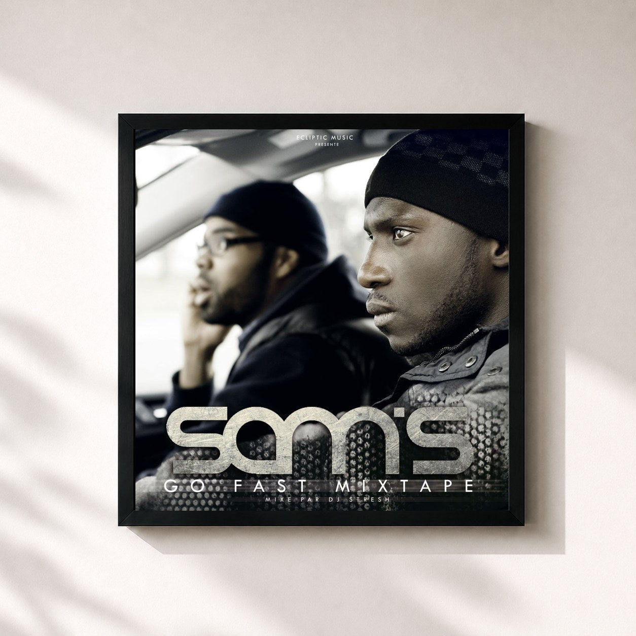 #noir Tableau carré de l'album Go Fast Mix tape de Sam's, cadre noir 32x32 cm