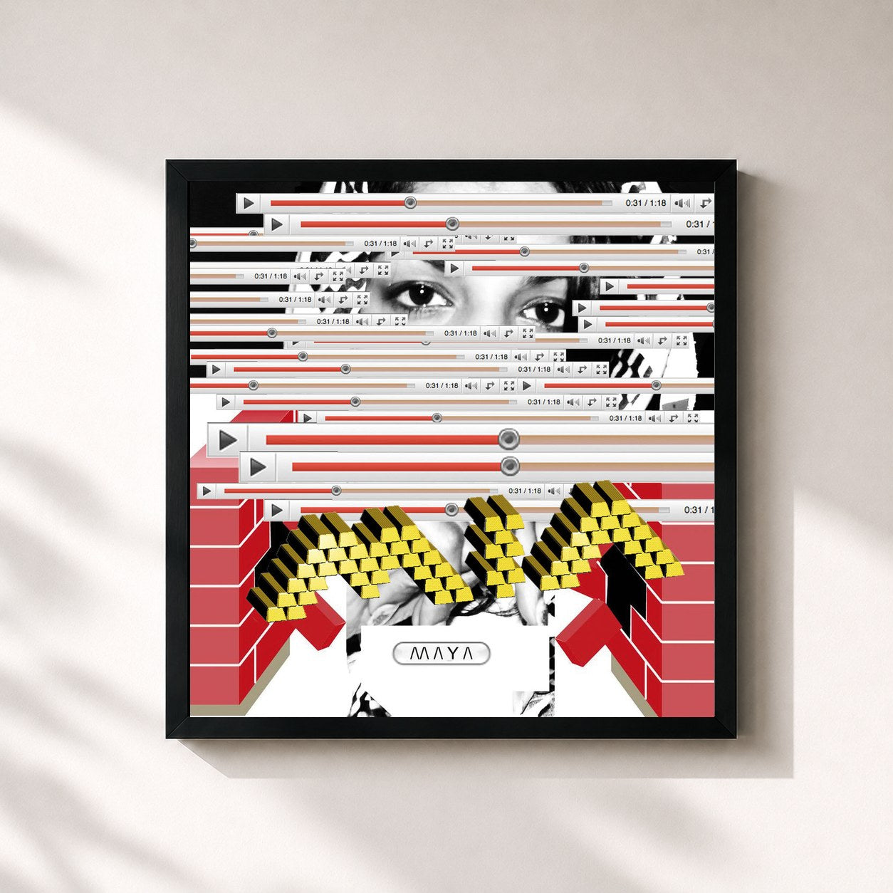 #noir Tableau carré de l'album /\/\ /\ Y /\ de M.I.A., cadre noir 32x32 cm