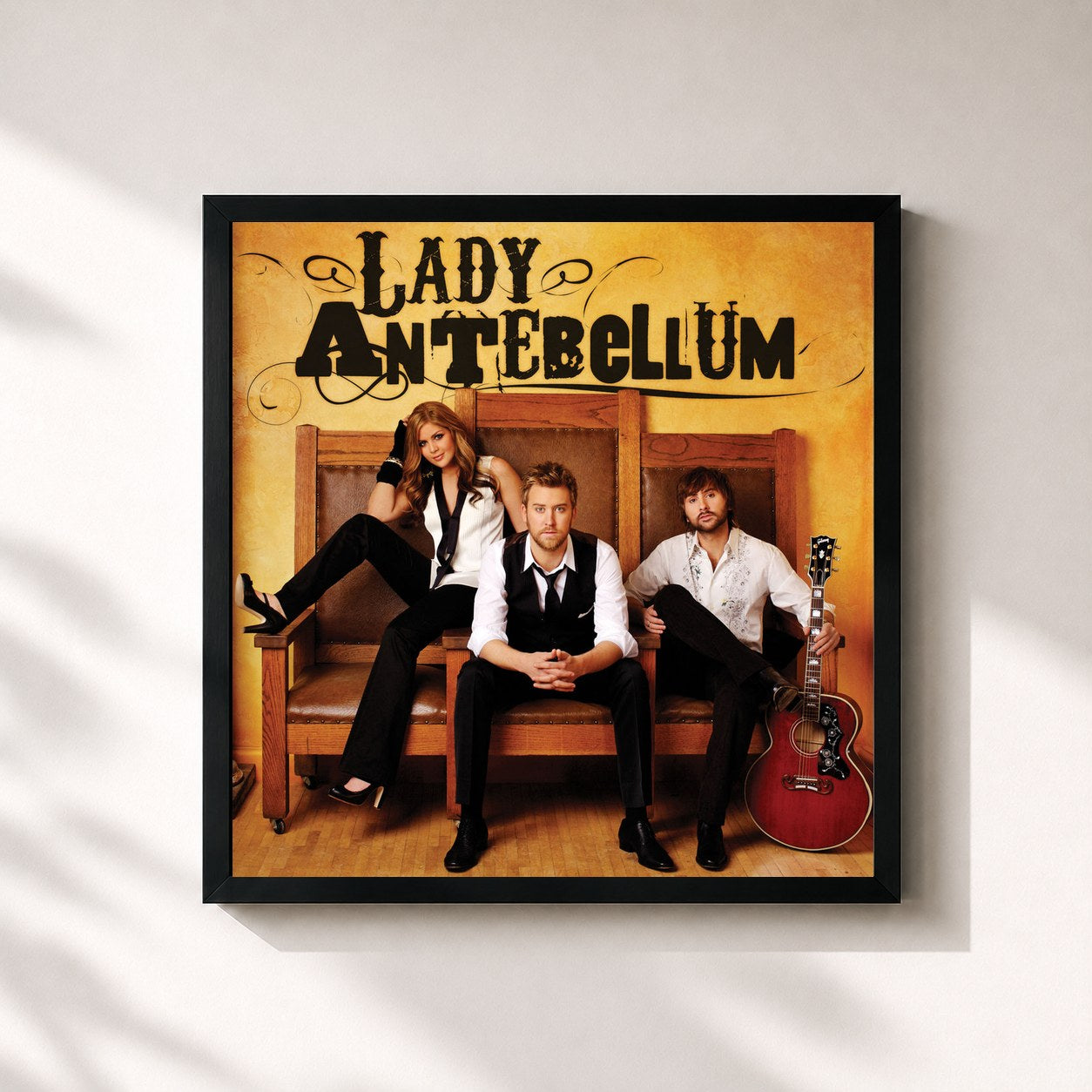 #noir Tableau carré de l'album Lady Antebellum de Lady A, cadre noir 32x32 cm