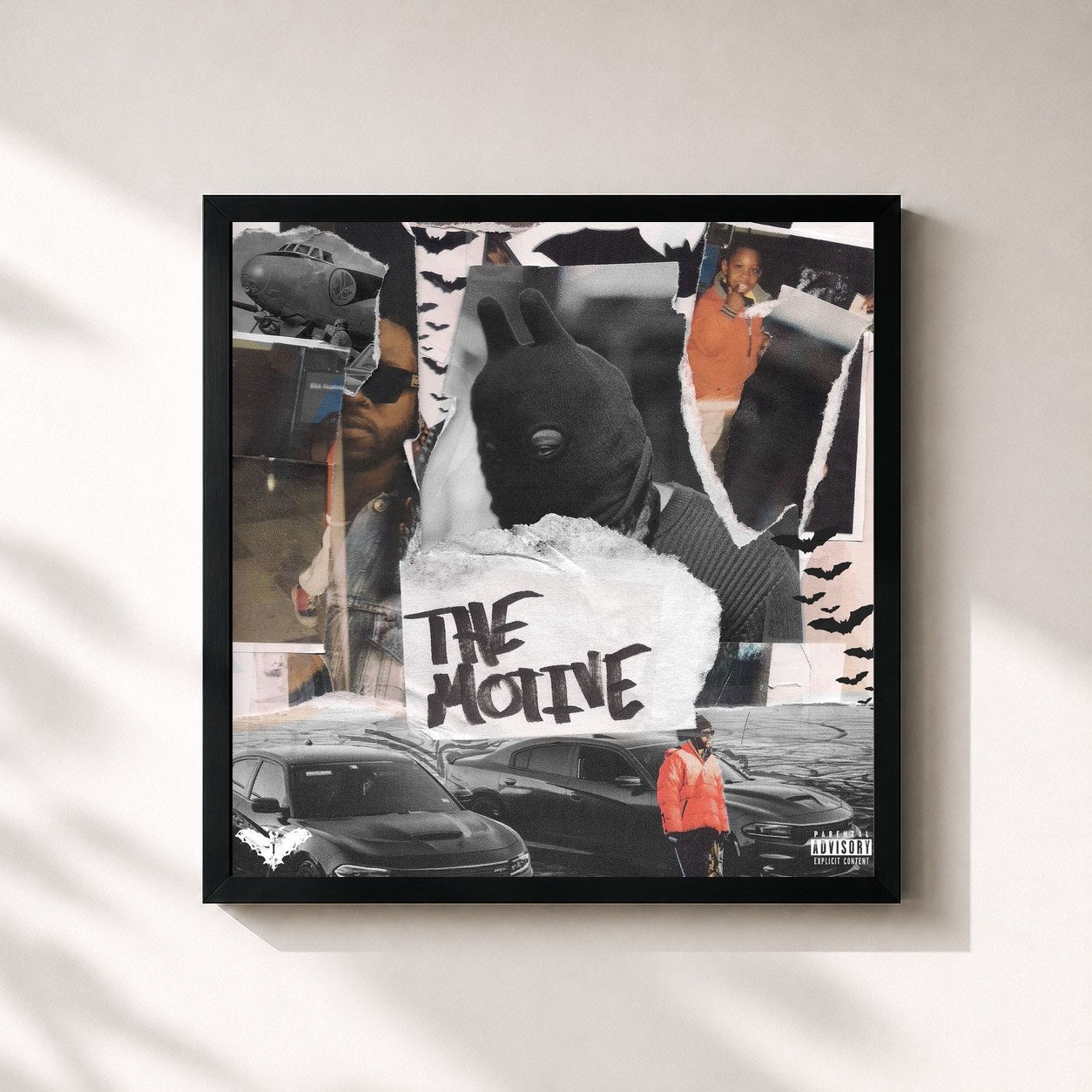 #noir Tableau carré de l'album The Motive de Finesse, cadre noir 32x32 cm