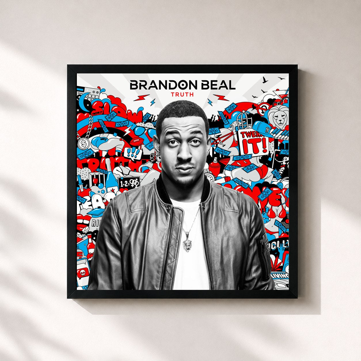 #noir Tableau carré de l'album Truth de Brandon Beal, cadre noir 32x32 cm