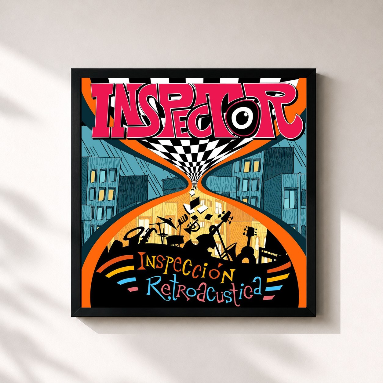 #noir Tableau carré de l'album Inspección Retroacústica de Inspector, cadre noir 32x32 cm