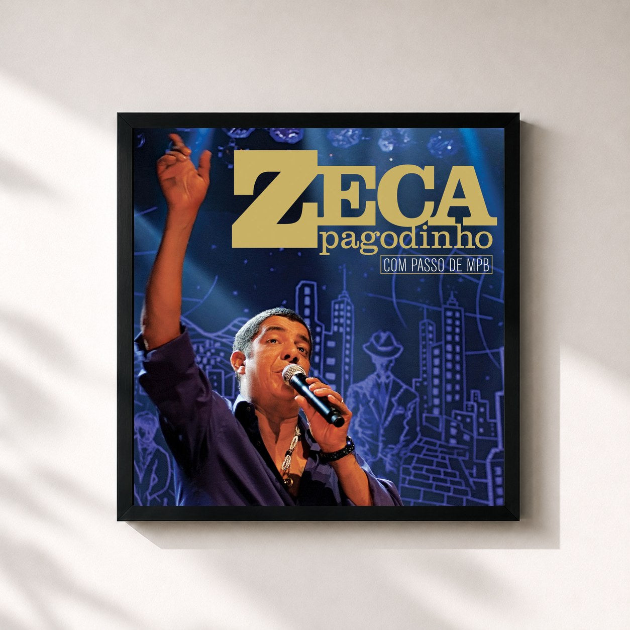 #noir Tableau carré de l'album Com Passo De MPB de Zeca Pagodinho, cadre noir 32x32 cm