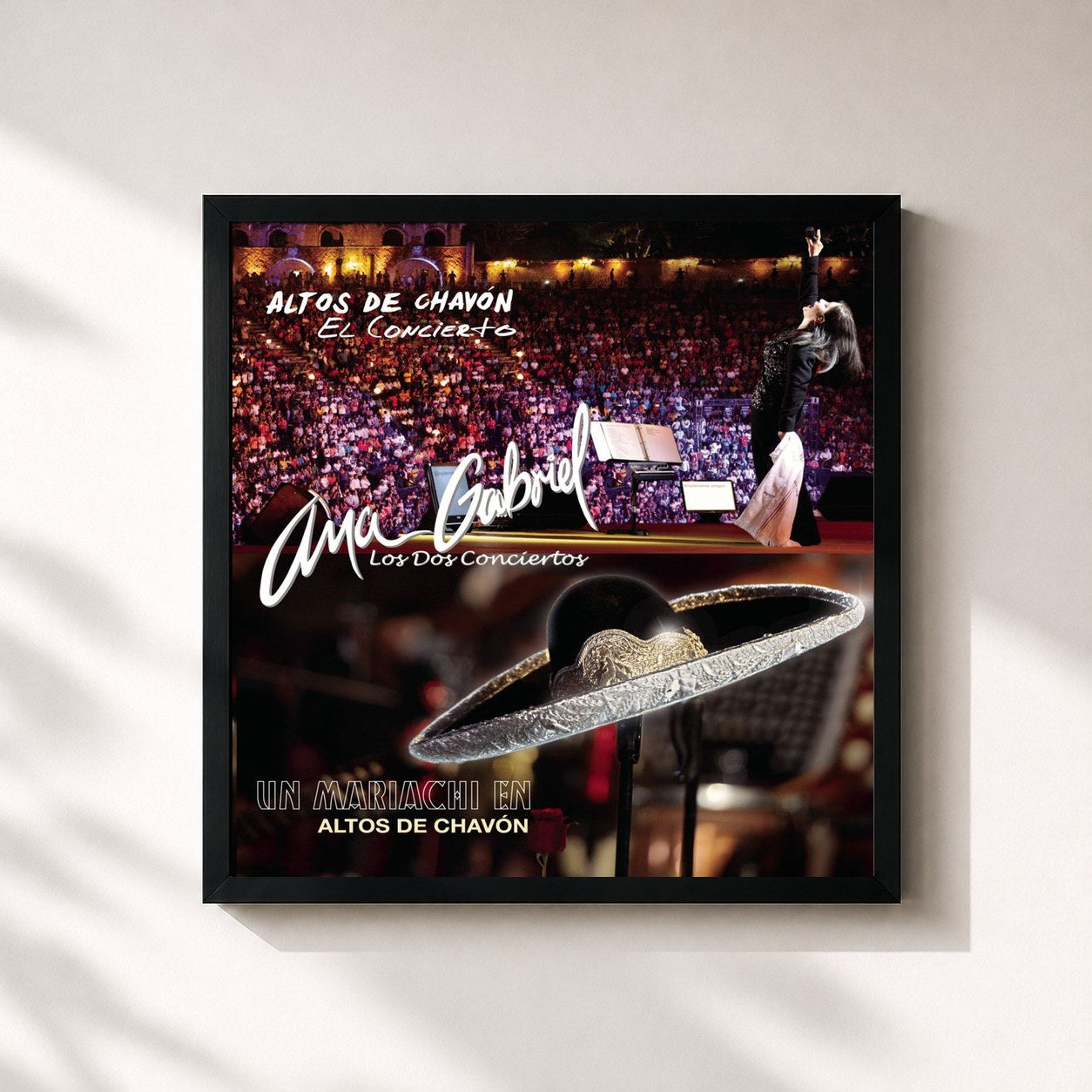 #noir Tableau carré de l'album Altos De Chavón: Los Dos Conciertos de Ana Gabriel, cadre noir 32x32 cm