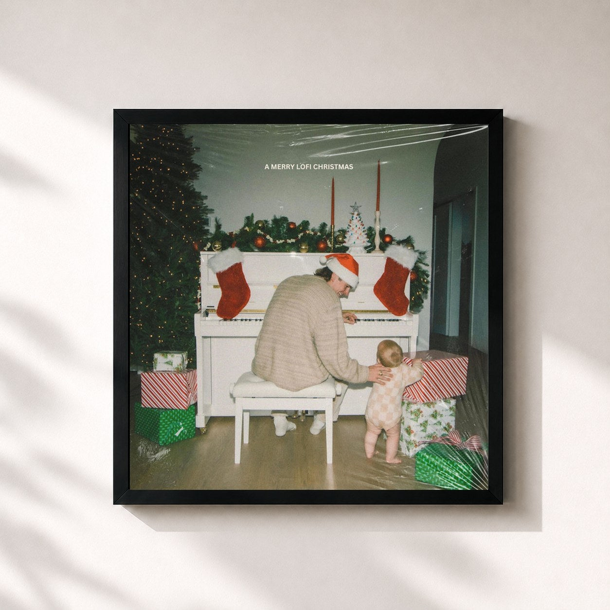 #noir Tableau carré de l'album A Merry Lofi Christmas de Forrest Frank, cadre noir 32x32 cm