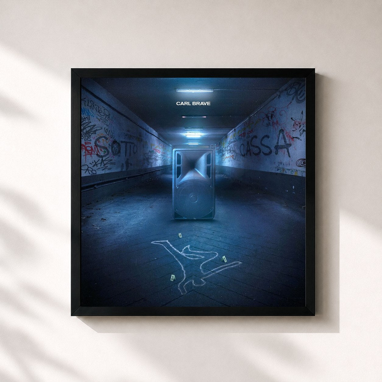 #noir Tableau carré de l'album Sotto Cassa de Carl Brave, cadre noir 32x32 cm