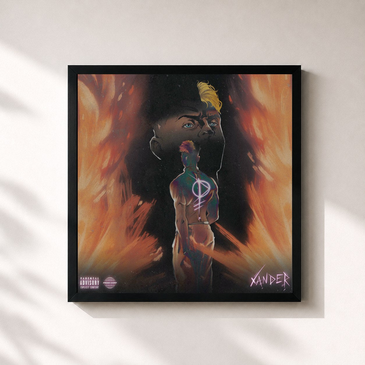 #noir Tableau carré de l'album Xander de Prime, cadre noir 32x32 cm