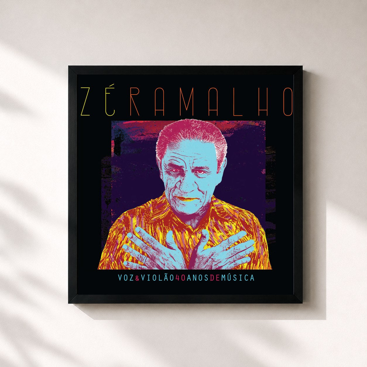 #noir Tableau carré de l'album Voz & Violão - 40 Anos de Música de Zé Ramalho, cadre noir 32x32 cm