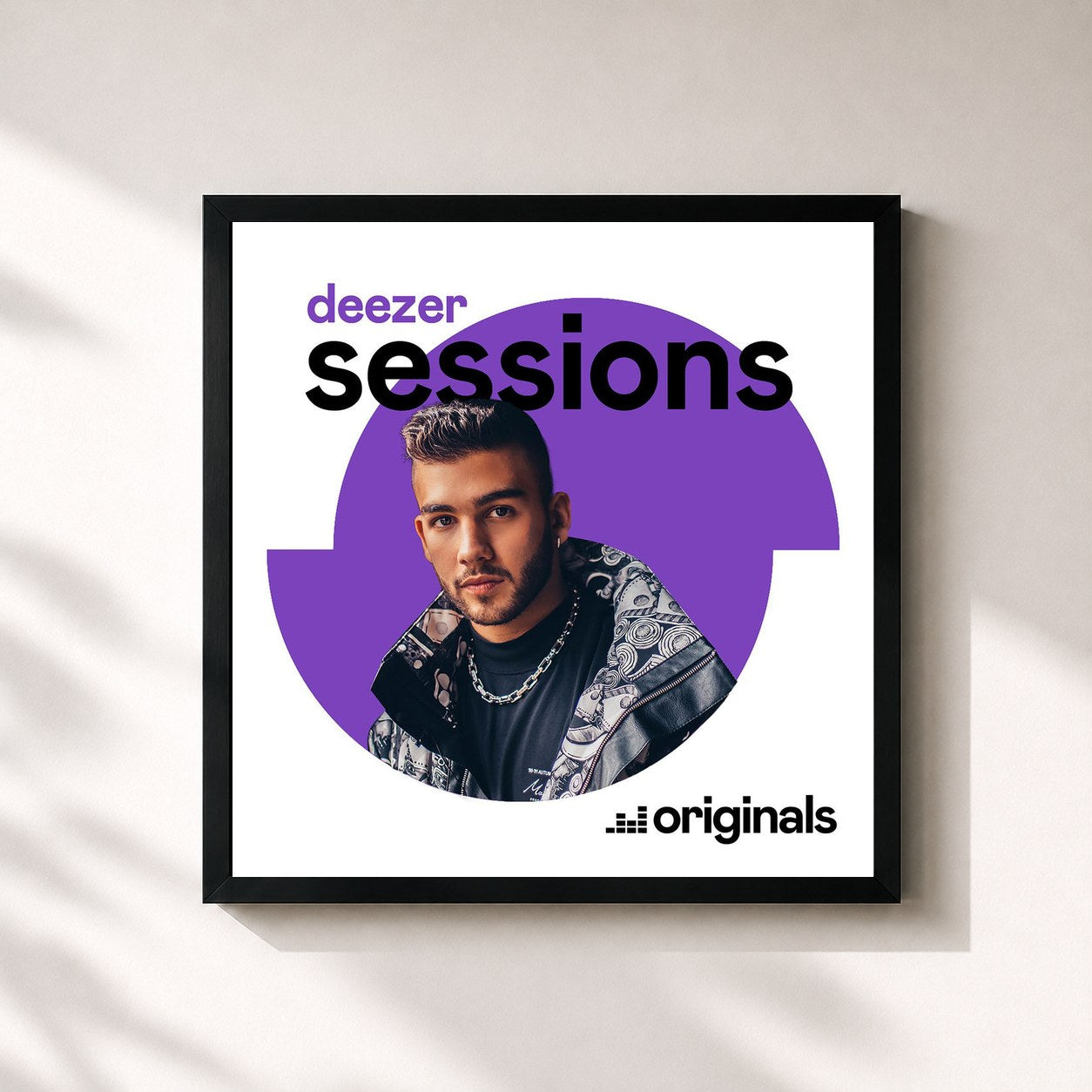 #noir Tableau carré de l'album Deezer Sessions de Manuel Turizo, cadre noir 32x32 cm