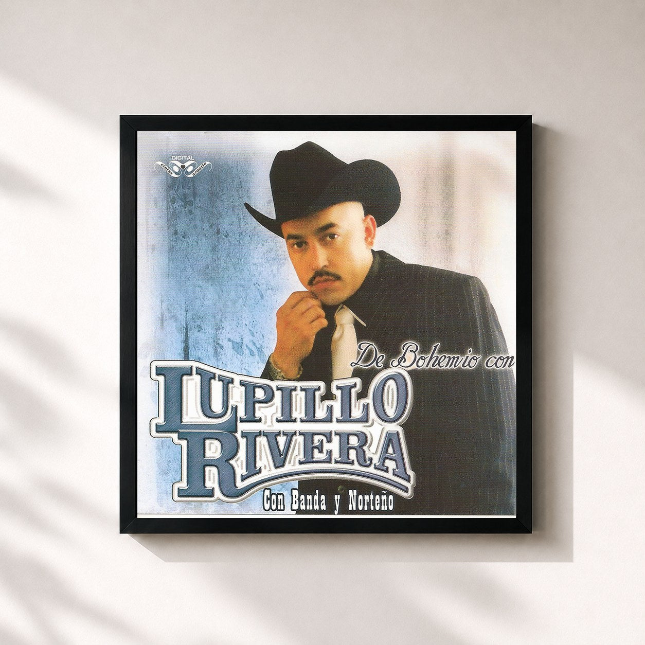 #noir Tableau carré de l'album De Bohemio Con Lupillo Rivera de Lupillo Rivera, cadre noir 32x32 cm