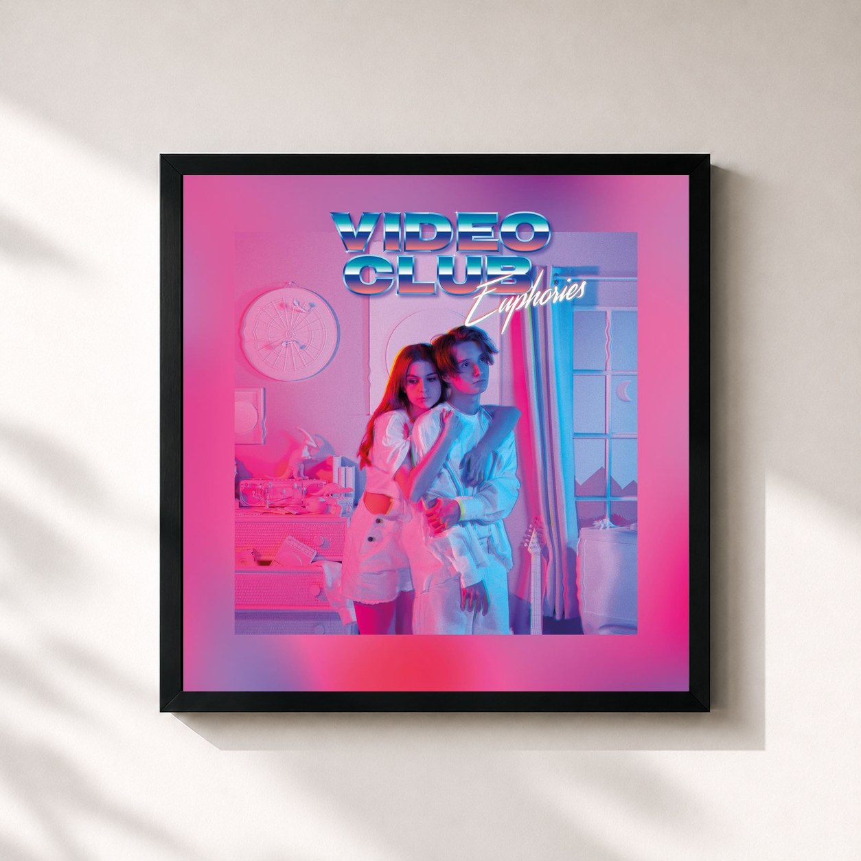 #noir Tableau carré de l'album Euphories de Videoclub, cadre noir 32x32 cm