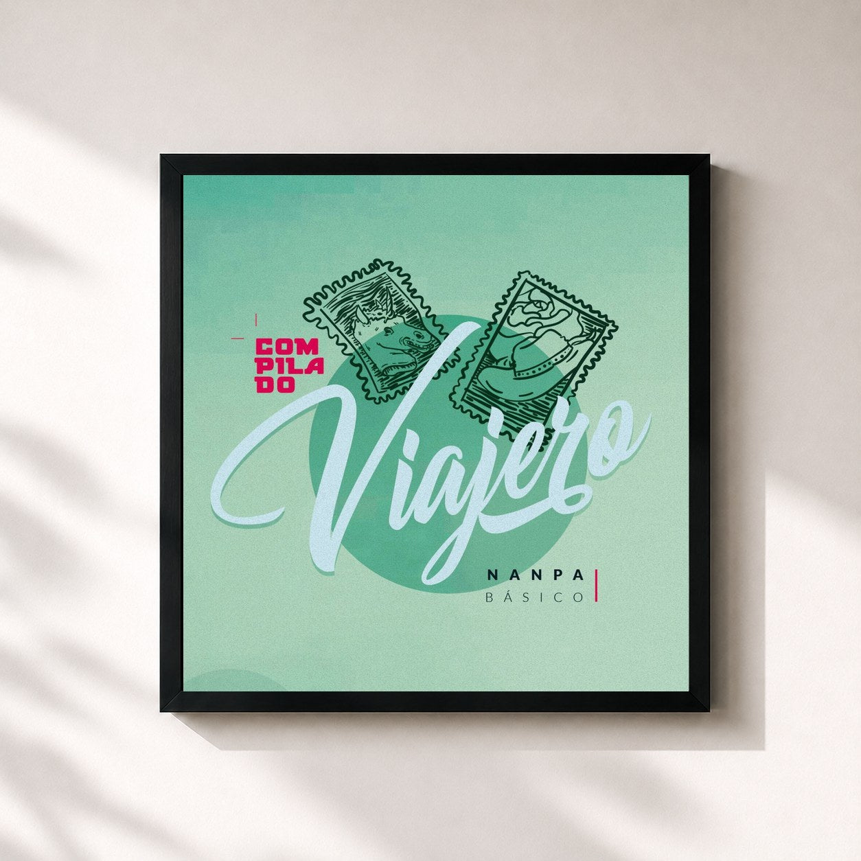 #noir Tableau carré de l'album Compilado Viajero de Nanpa Básico, cadre noir 32x32 cm