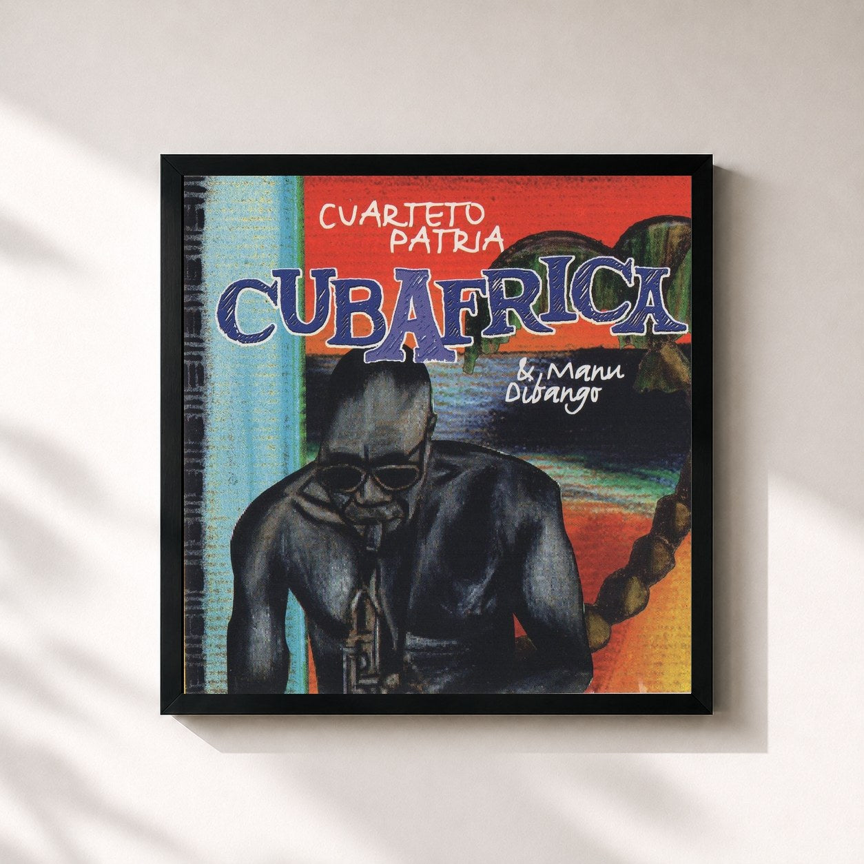 #noir Tableau carré de l'album Cubafrica de Manu Dibango, cadre noir 32x32 cm