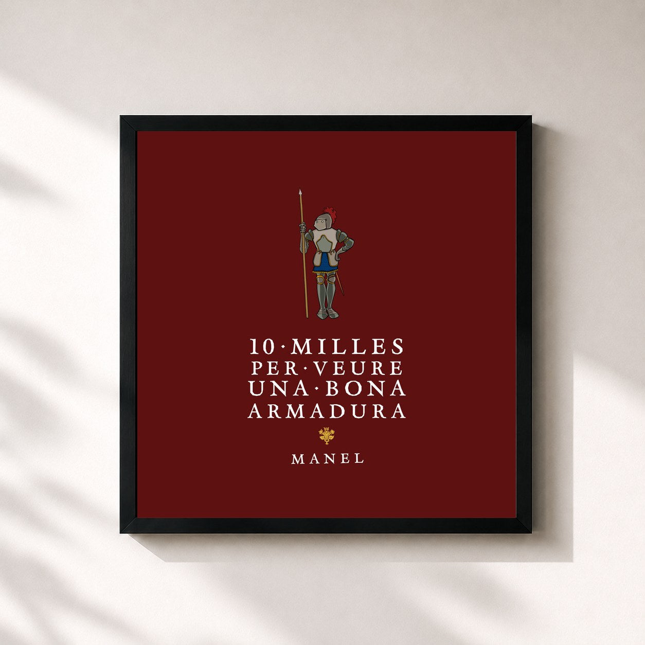 #noir Tableau carré de l'album 10 milles per veure una bona armadura de Manel, cadre noir 32x32 cm