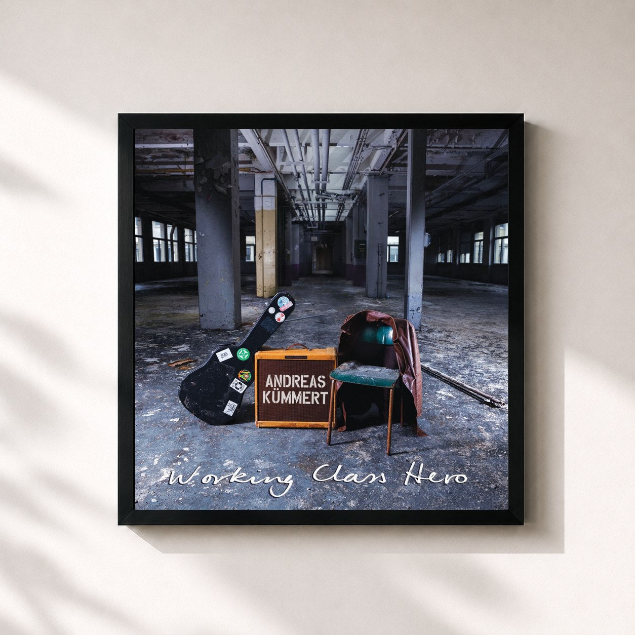#noir Tableau carré de l'album Working Class Hero de Andreas Kümmert, cadre noir 32x32 cm