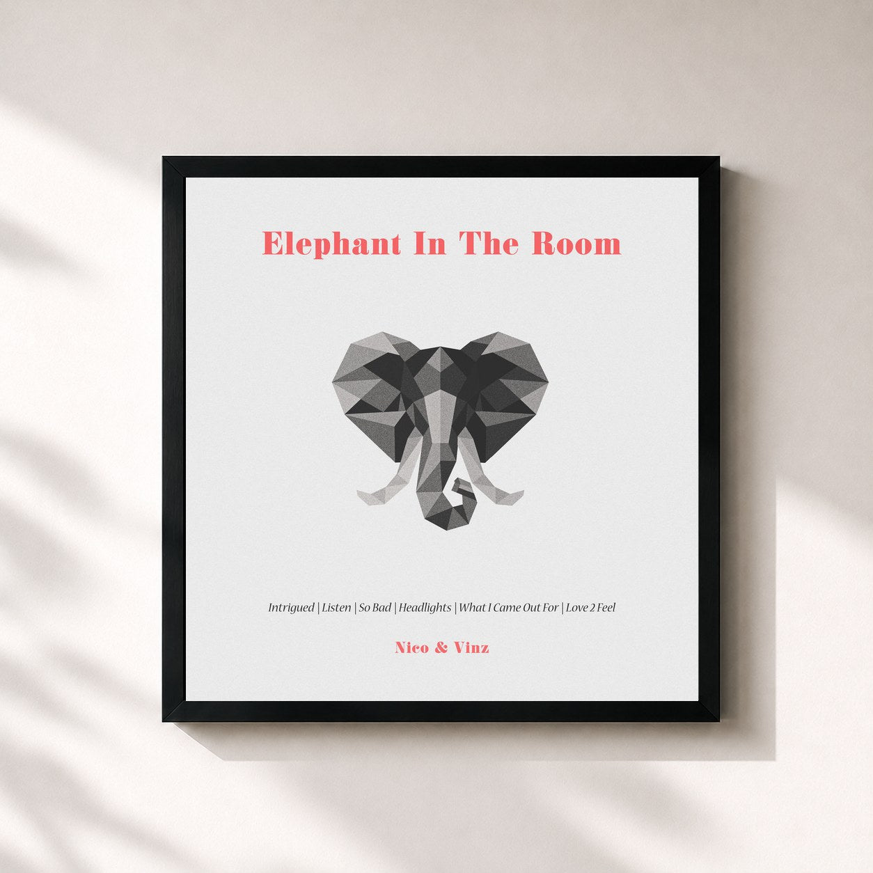 #noir Tableau carré de l'album Elephant in the Room de Nico & Vinz, cadre noir 32x32 cm