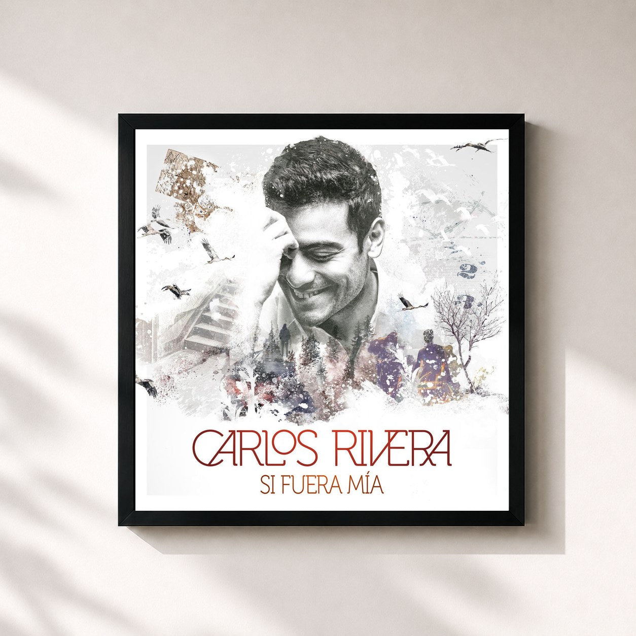 #noir Tableau carré de l'album Si Fuera Mía - EP de Carlos Rivera, cadre noir 32x32 cm