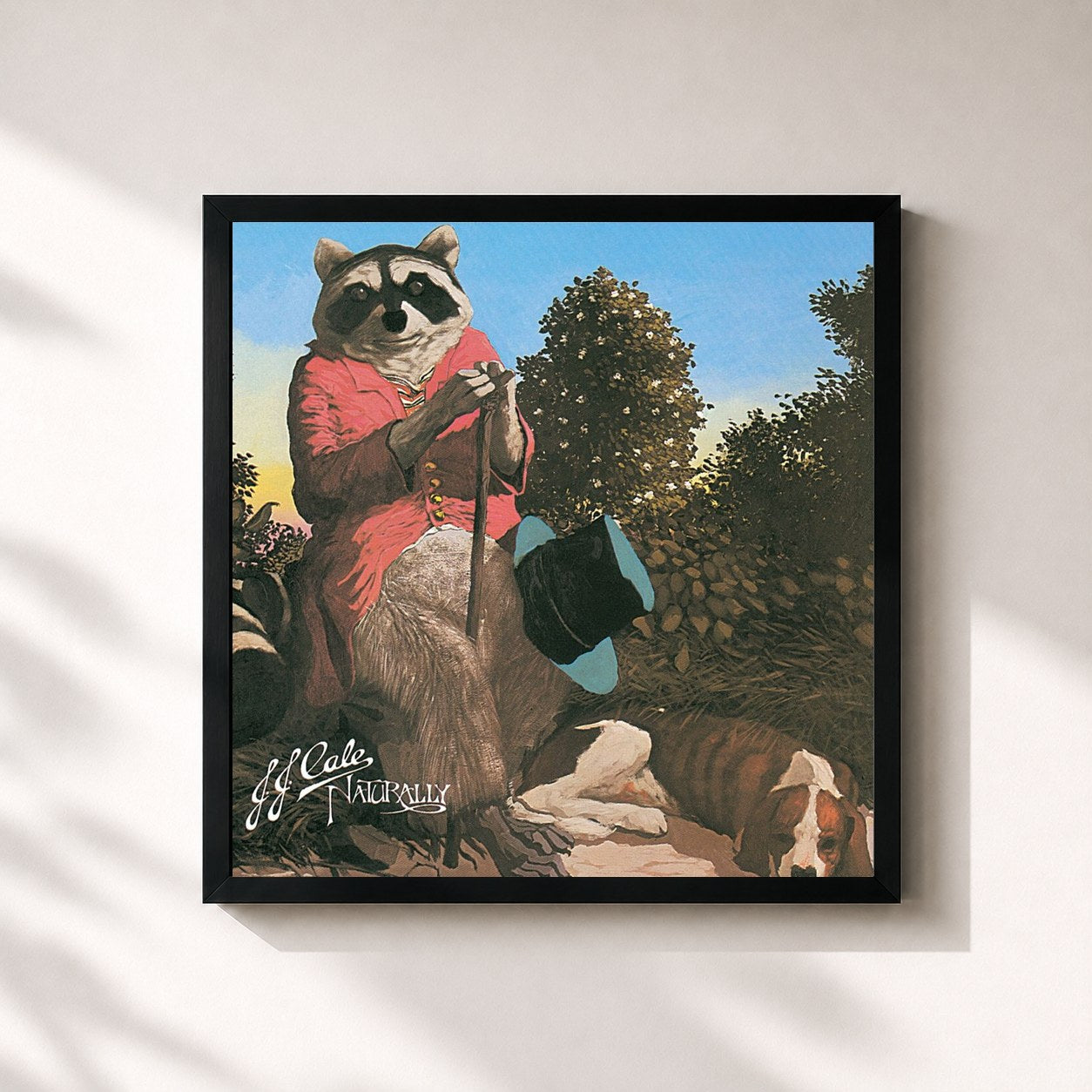 #noir Tableau carré de l'album Naturally de J.J. Cale, cadre noir 32x32 cm