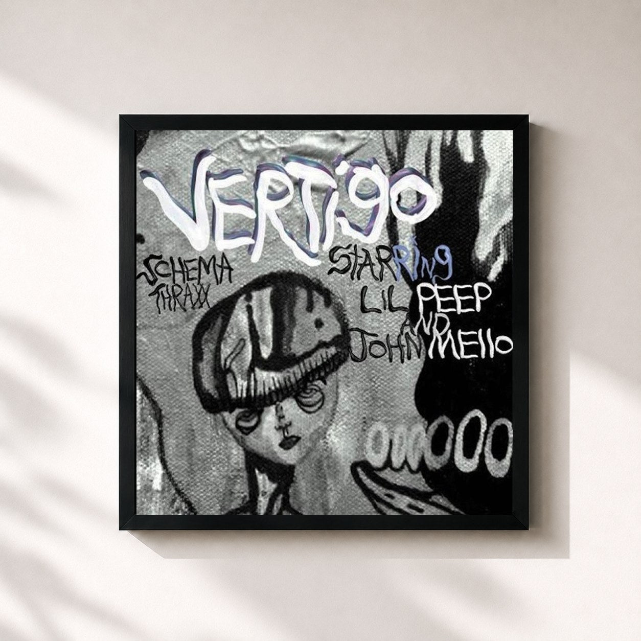 #noir Tableau carré de l'album Vertigo de Lil Peep, cadre noir 32x32 cm