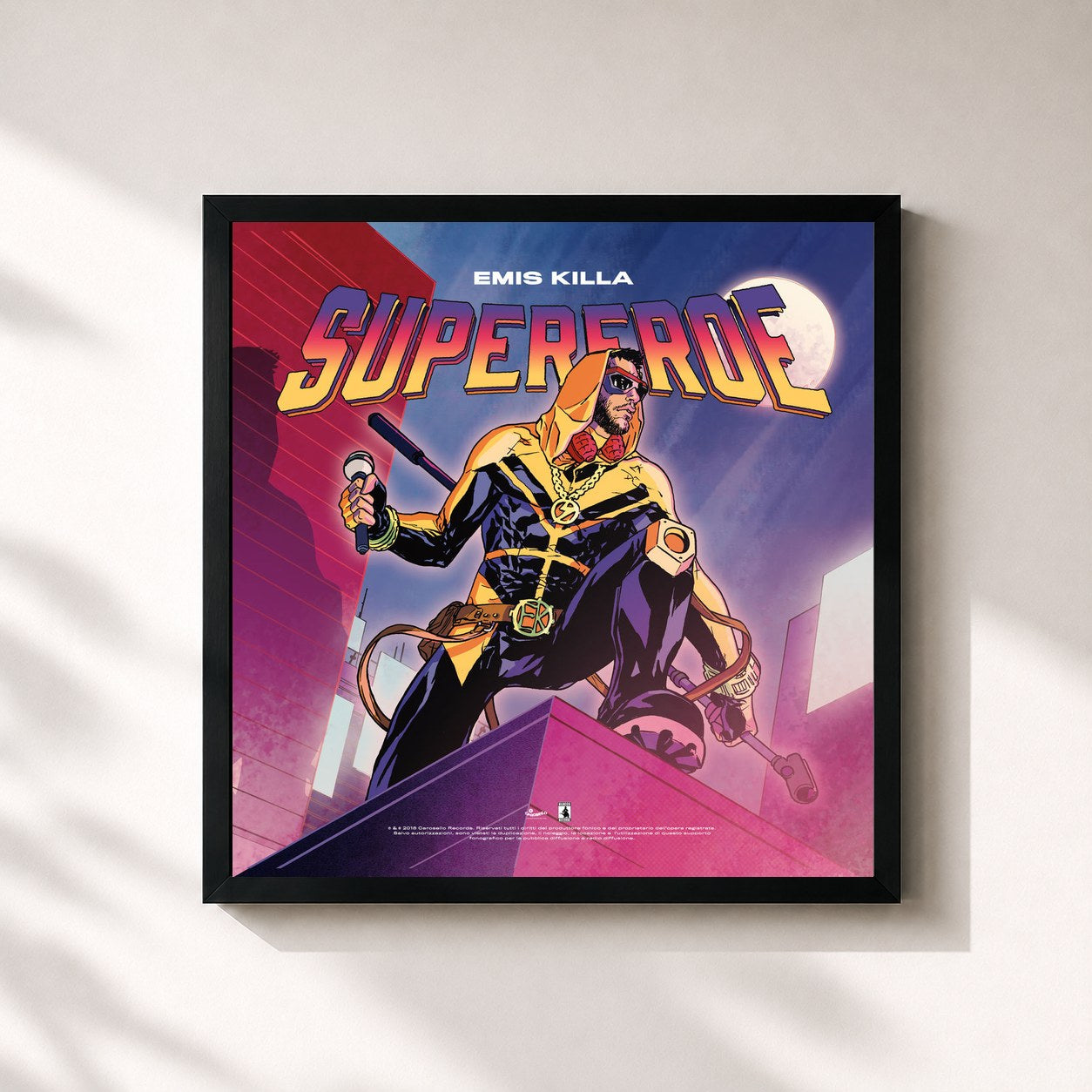 #noir Tableau carré de l'album Supereroe de Emis Killa, cadre noir 32x32 cm