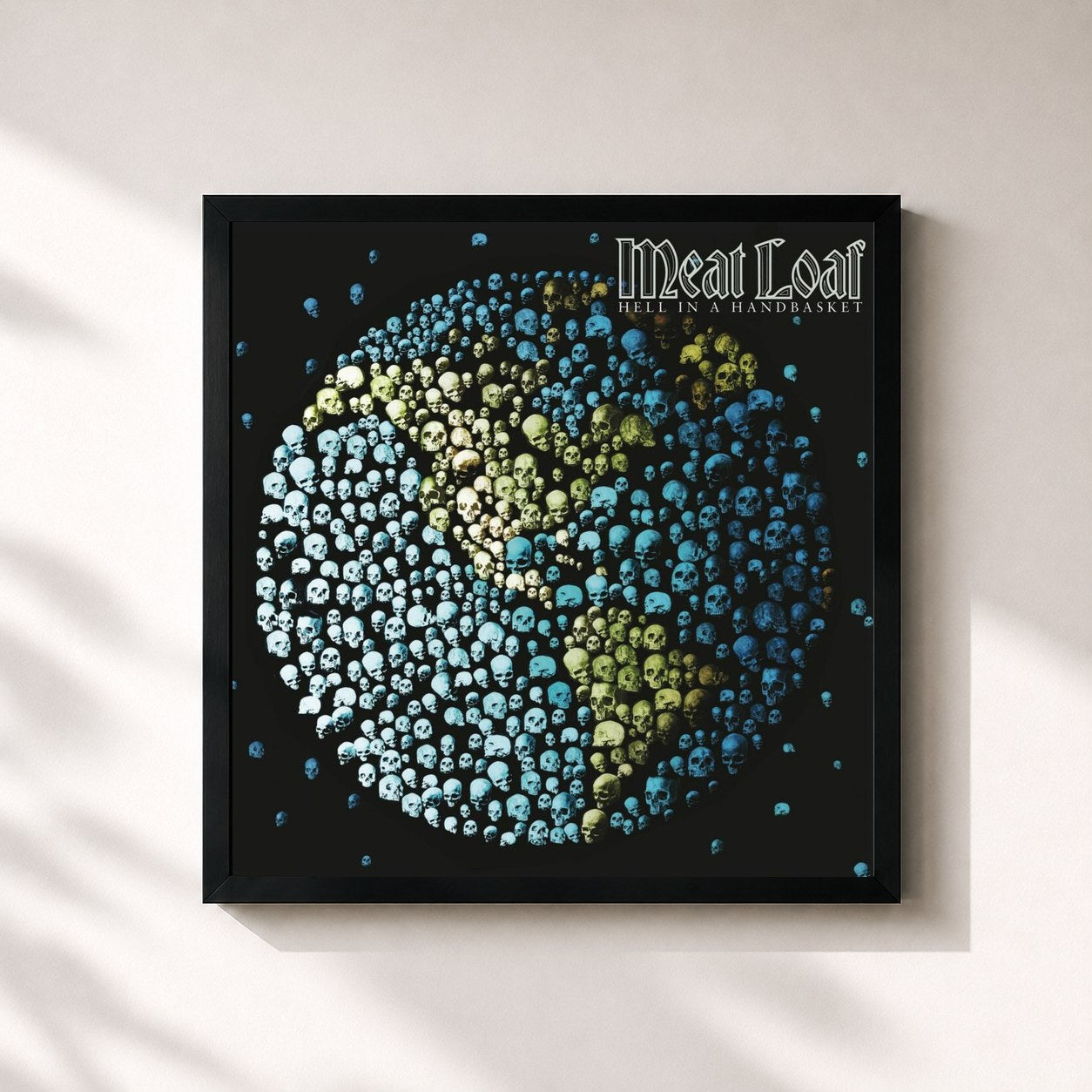 #noir Tableau carré de l'album Hell In A Handbasket de Meat Loaf, cadre noir 32x32 cm