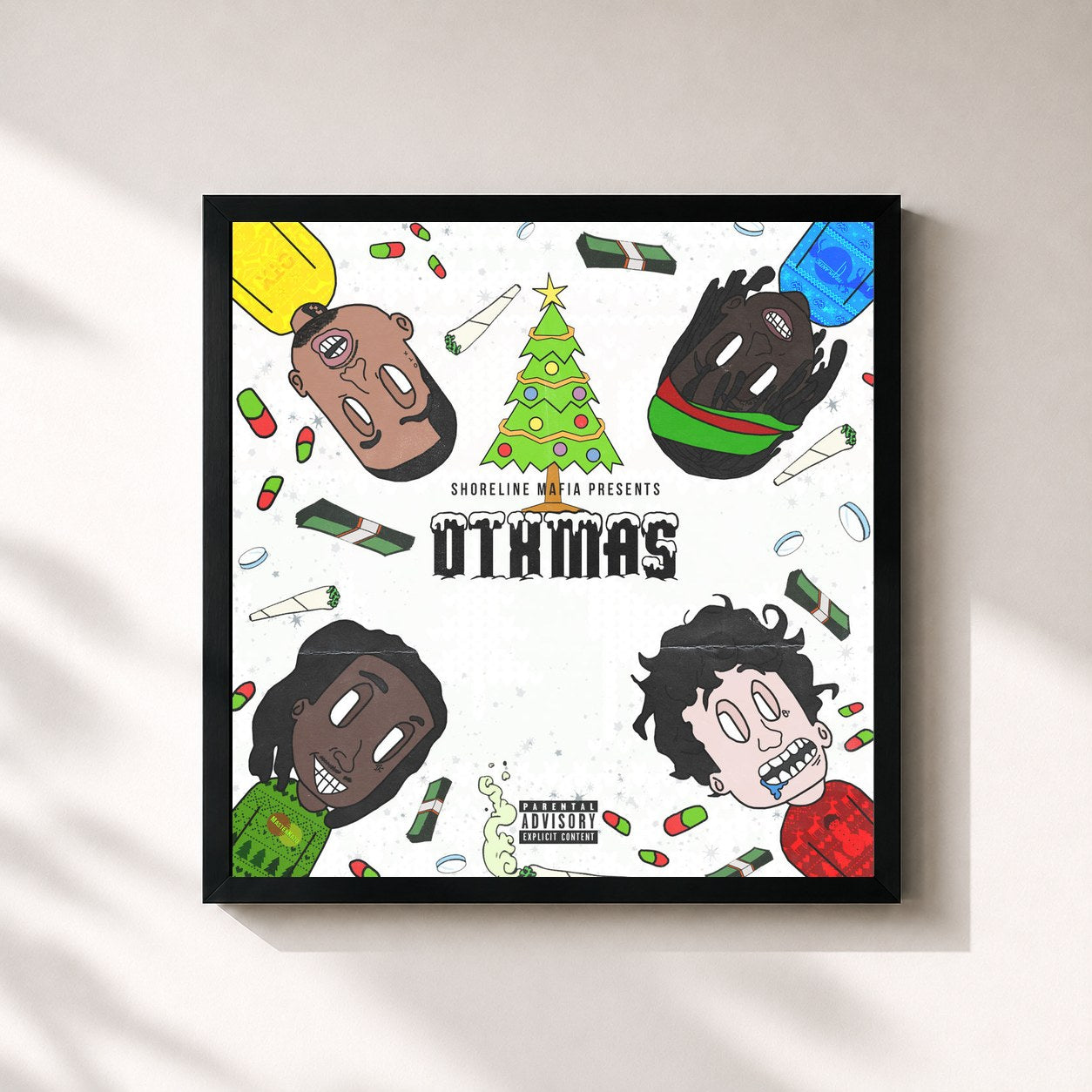 #noir Tableau carré de l'album OTXmas de Shoreline Mafia, cadre noir 32x32 cm