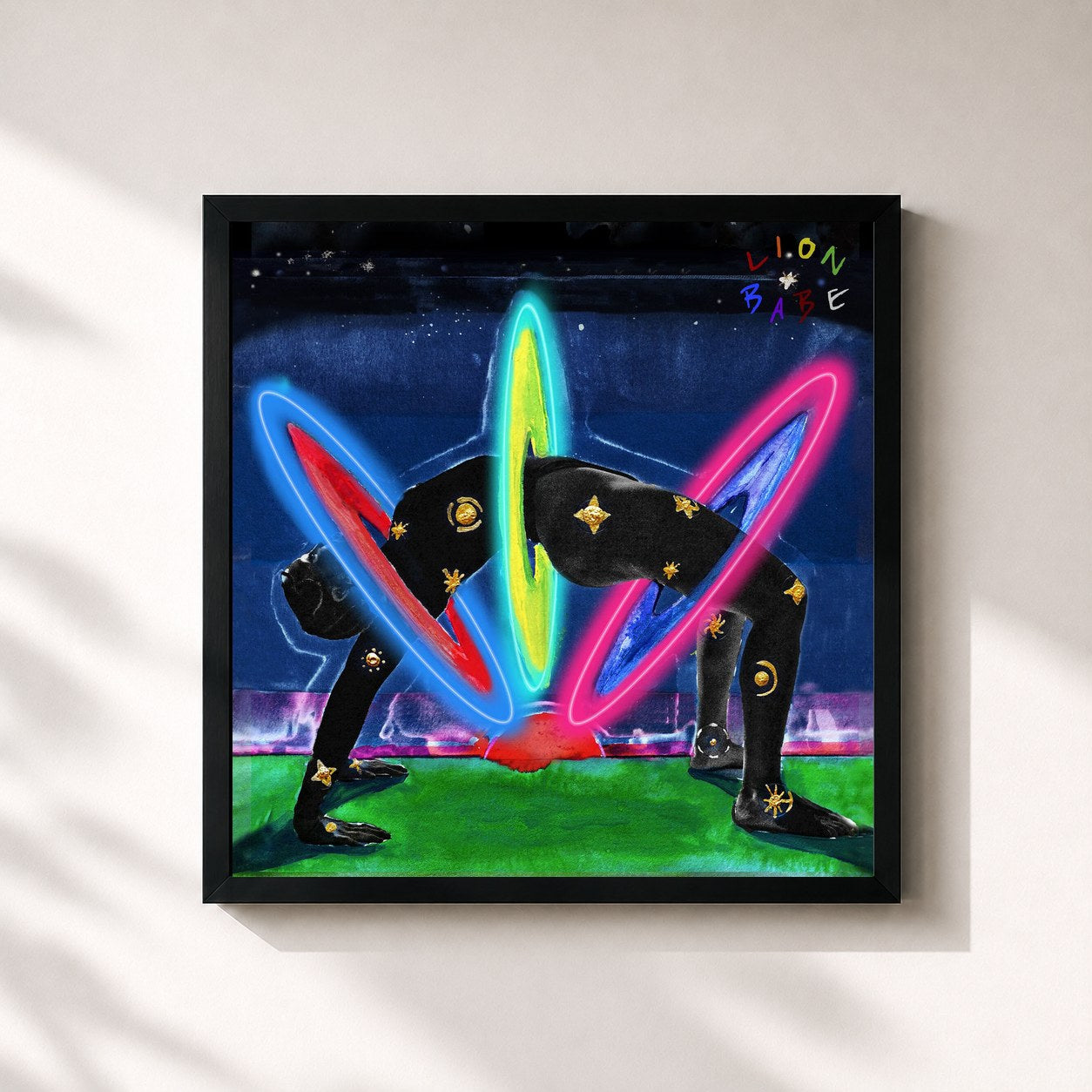 #noir Tableau carré de l'album Rainbow Child de LION BABE, cadre noir 32x32 cm