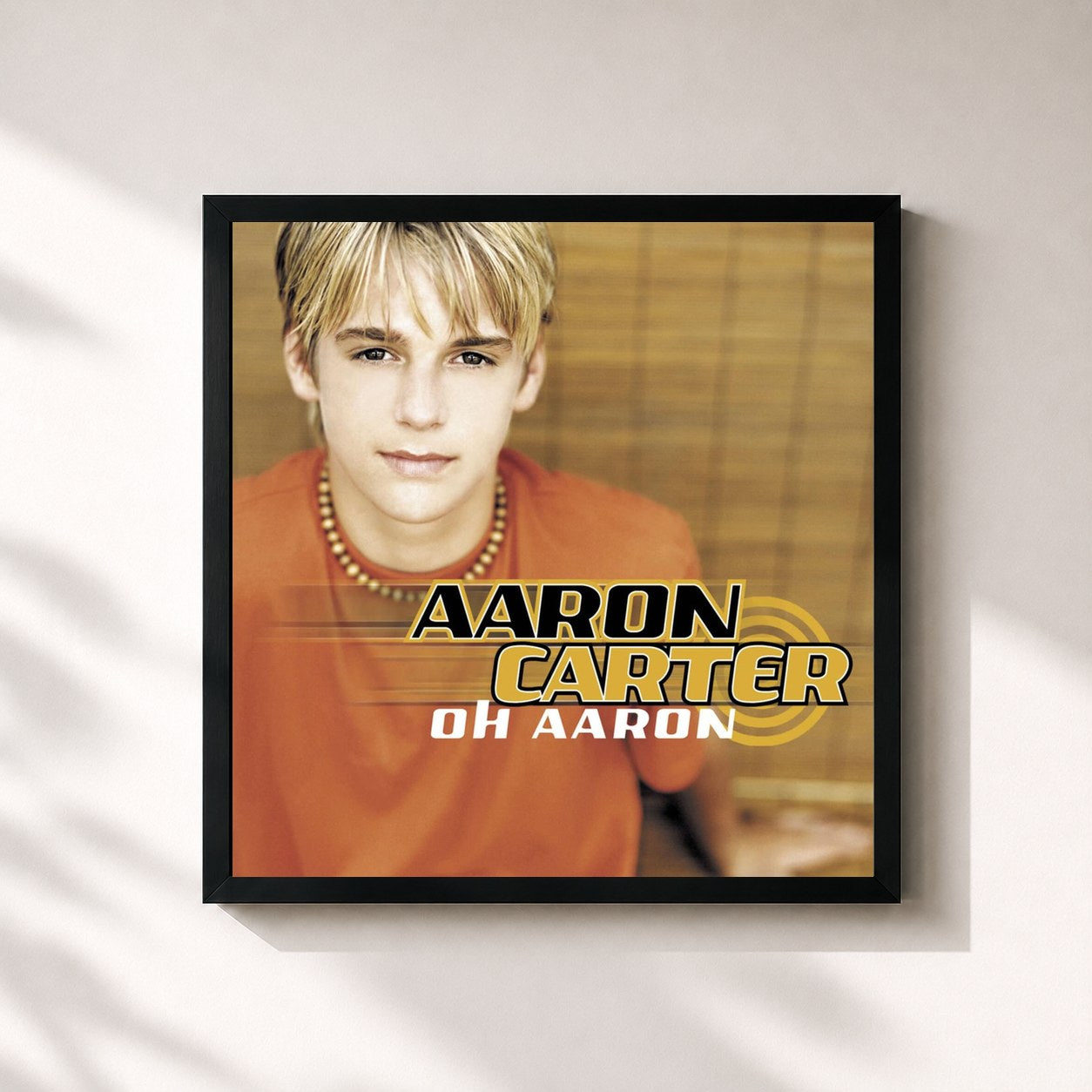 #noir Tableau carré de l'album Oh Aaron de Aaron Carter, cadre noir 32x32 cm