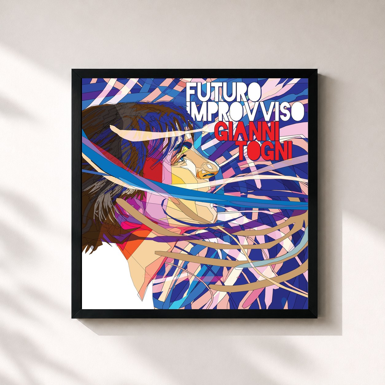 #noir Tableau carré de l'album Futuro improvviso de Gianni Togni, cadre noir 32x32 cm