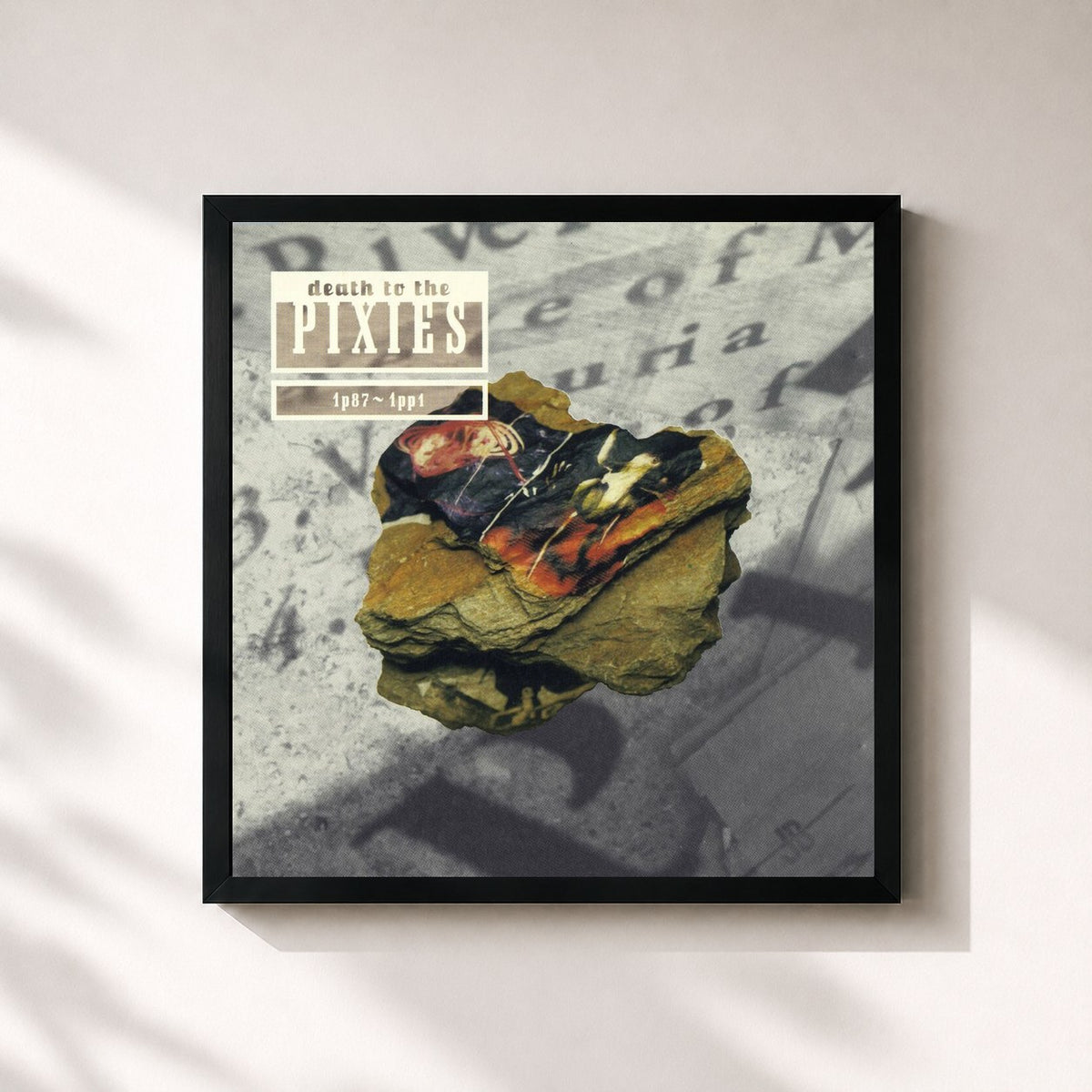 #noir Tableau carré de l'album Death to the Pixies de Pixies, cadre noir 32x32 cm