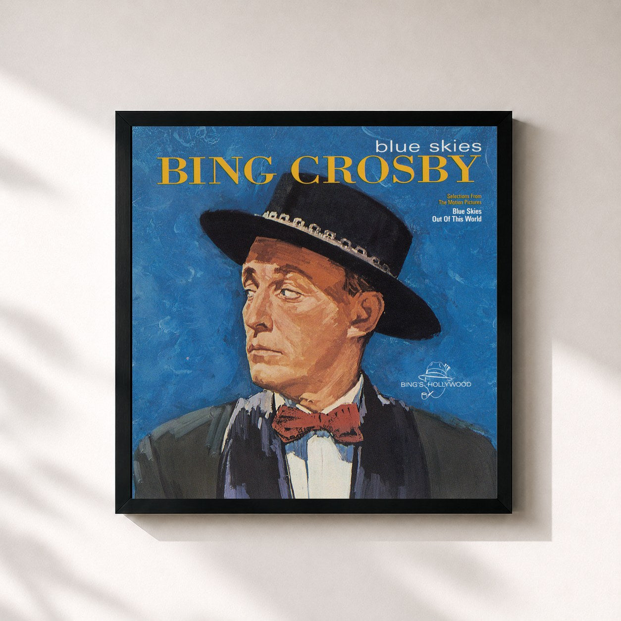 #noir Tableau carré de l'album Blue Skies de Bing Crosby, cadre noir 32x32 cm