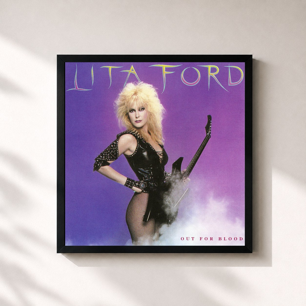 #noir Tableau carré de l'album Out For Blood de Lita Ford, cadre noir 32x32 cm