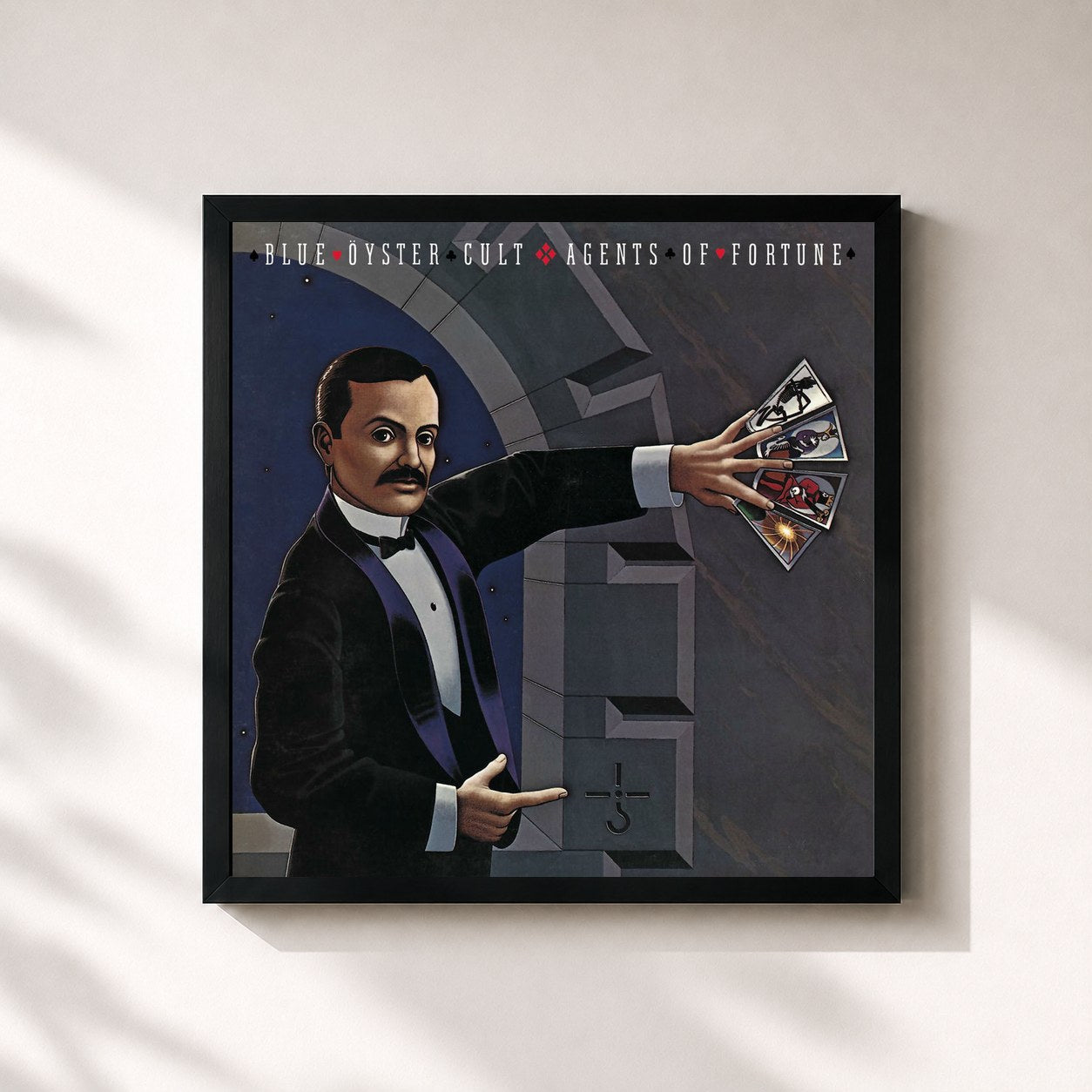 #noir Tableau carré de l'album Agents Of Fortune de Blue Öyster Cult, cadre noir 32x32 cm