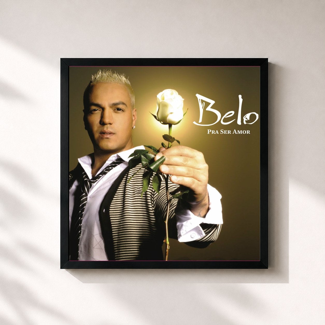 #noir Tableau carré de l'album Pra Ser Amor de Belo, cadre noir 32x32 cm