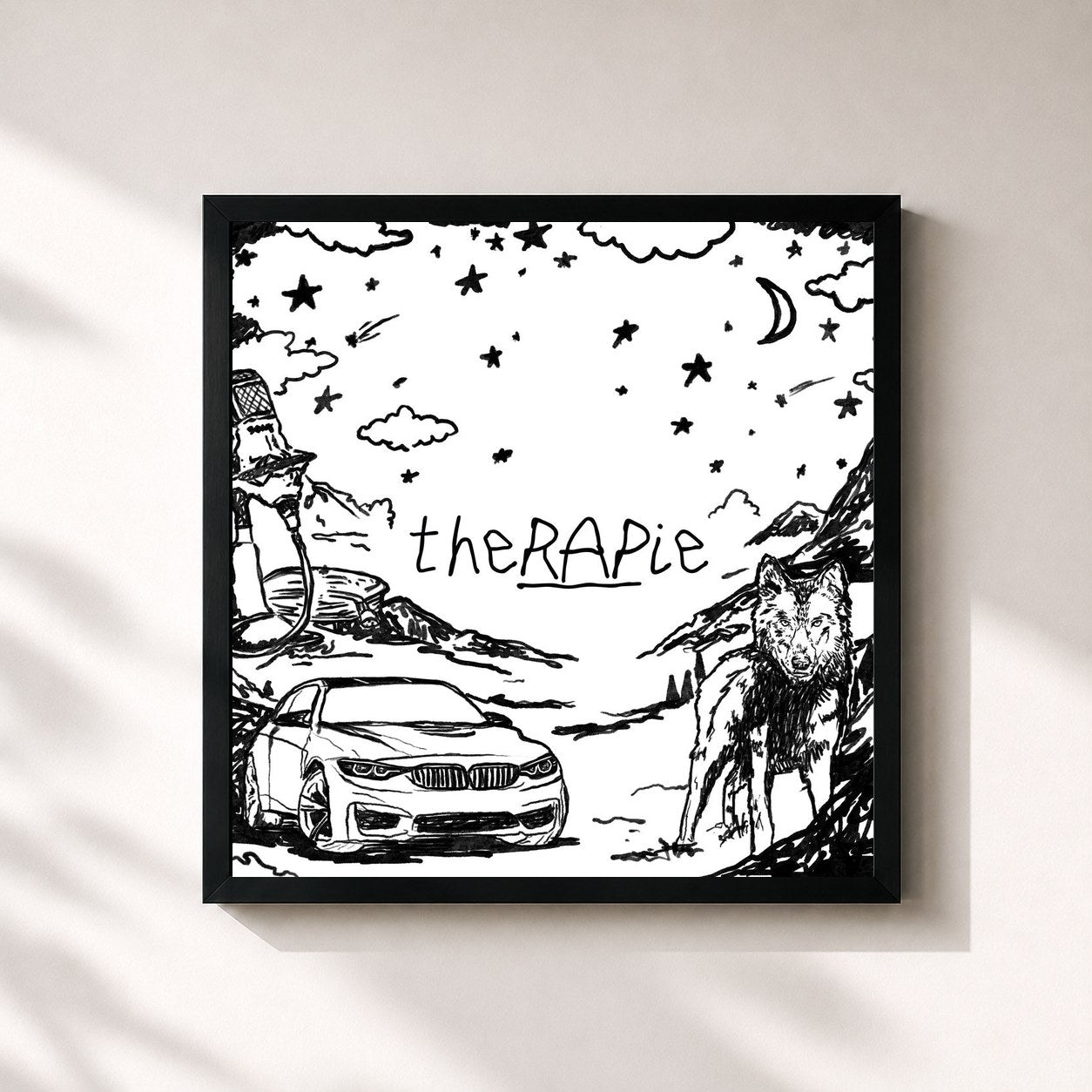 #noir Tableau carré de l'album theRAPie de Metrickz, cadre noir 32x32 cm