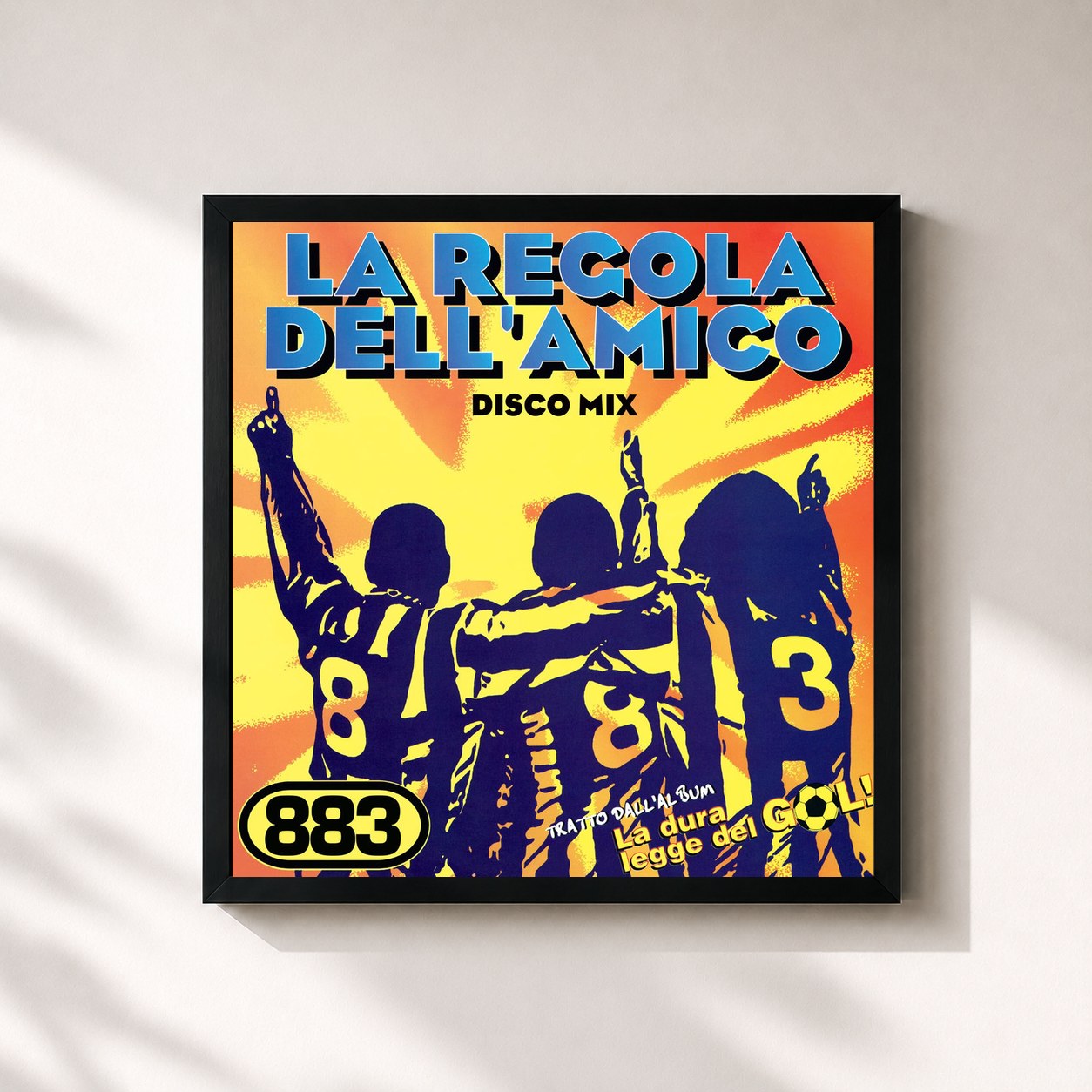#noir Tableau carré de l'album La regola dell'amico (Remix) de 883, cadre noir 32x32 cm