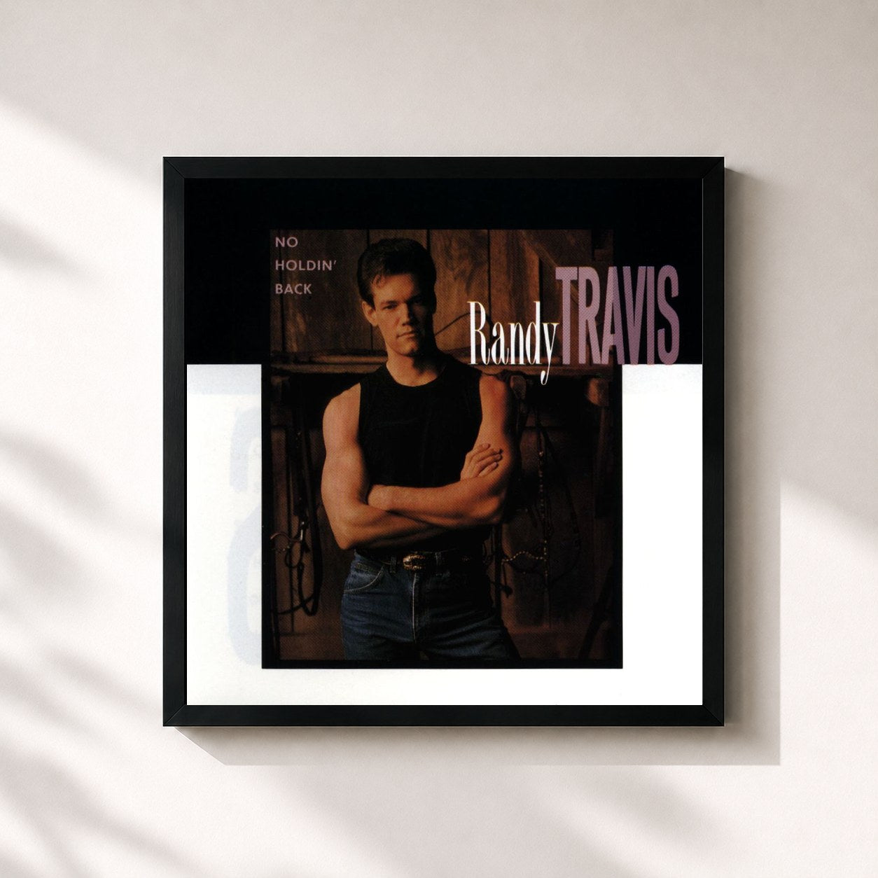 #noir Tableau carré de l'album No Holdin' Back de Randy Travis, cadre noir 32x32 cm