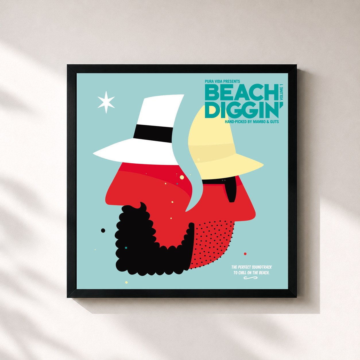 #noir Tableau carré de l'album Beach Diggin’, Vol. 1 de Guts, cadre noir 32x32 cm