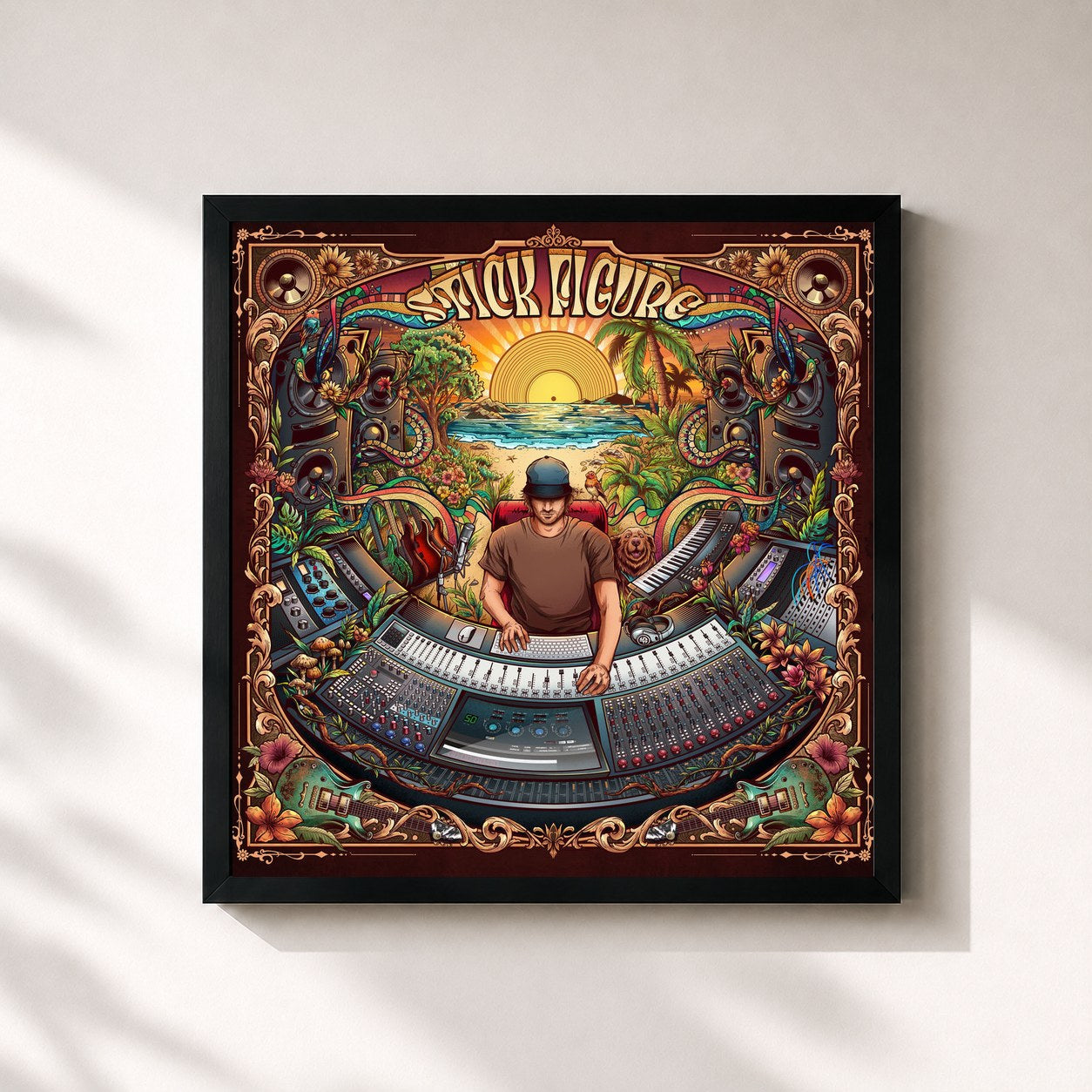 #noir Tableau carré de l'album Free Flow Sessions de Stick Figure, cadre noir 32x32 cm
