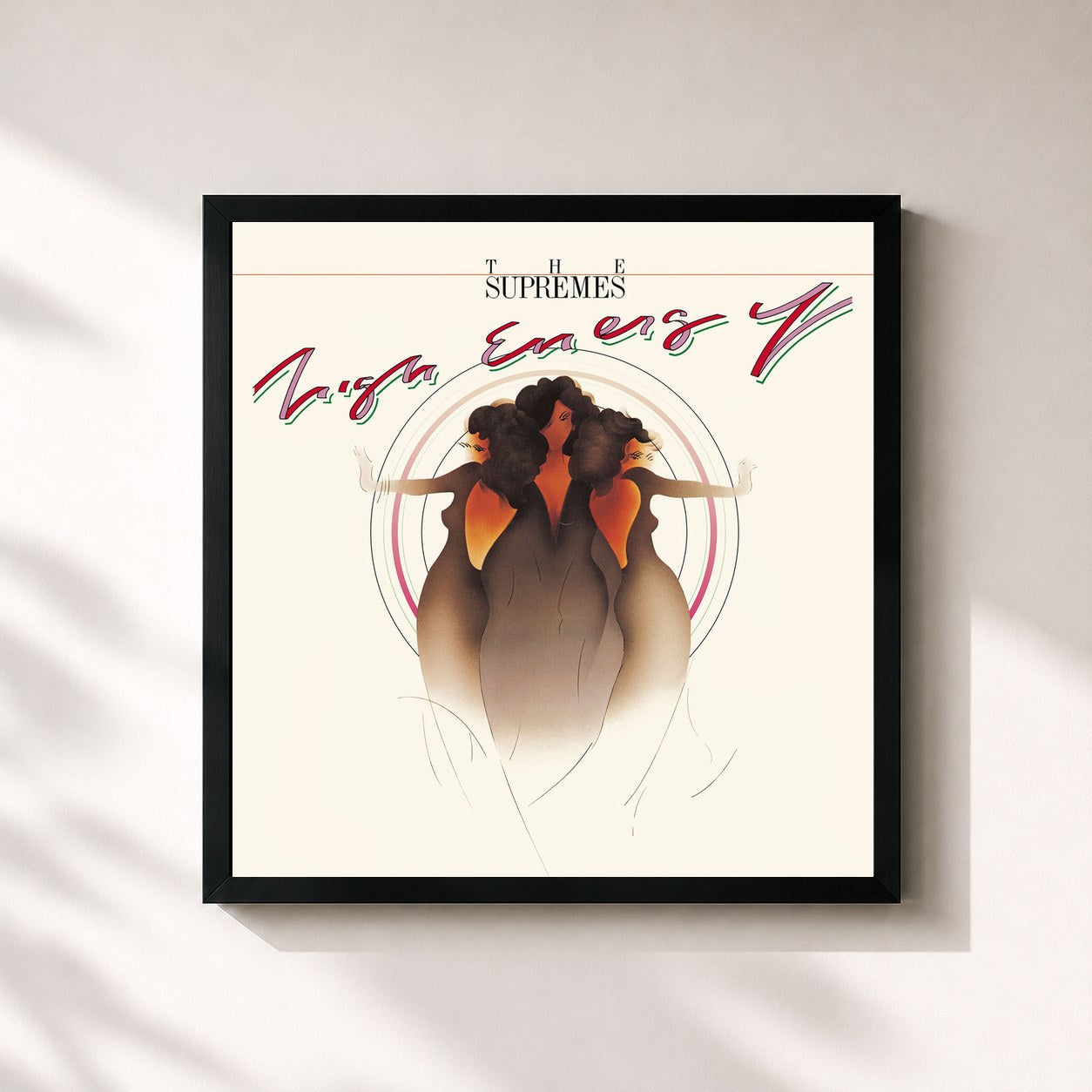 #noir Tableau carré de l'album High Energy de The Supremes, cadre noir 32x32 cm