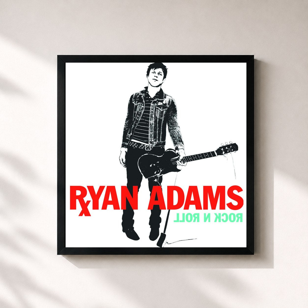 #noir Tableau carré de l'album Rock N Roll de Ryan Adams, cadre noir 32x32 cm