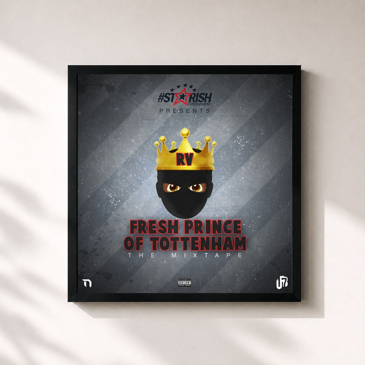 #noir Tableau carré de l'album Fresh Prince Of Tottenham de RV, cadre noir 32x32 cm