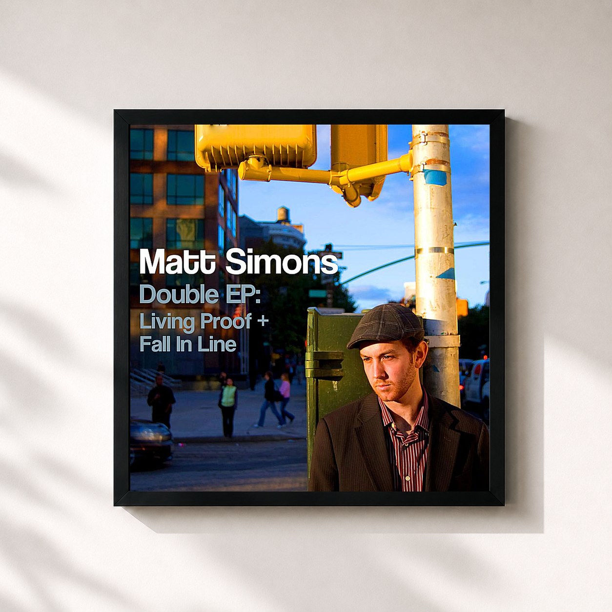 #noir Tableau carré de l'album Double EP: Living Proof + Fall In Line de Matt Simons, cadre noir 32x32 cm