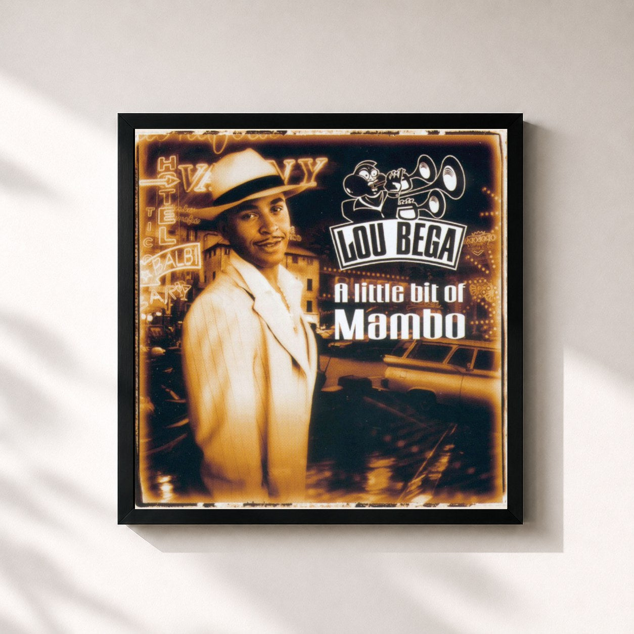 #noir Tableau carré de l'album A Little Bit of Mambo de Lou Bega, cadre noir 32x32 cm