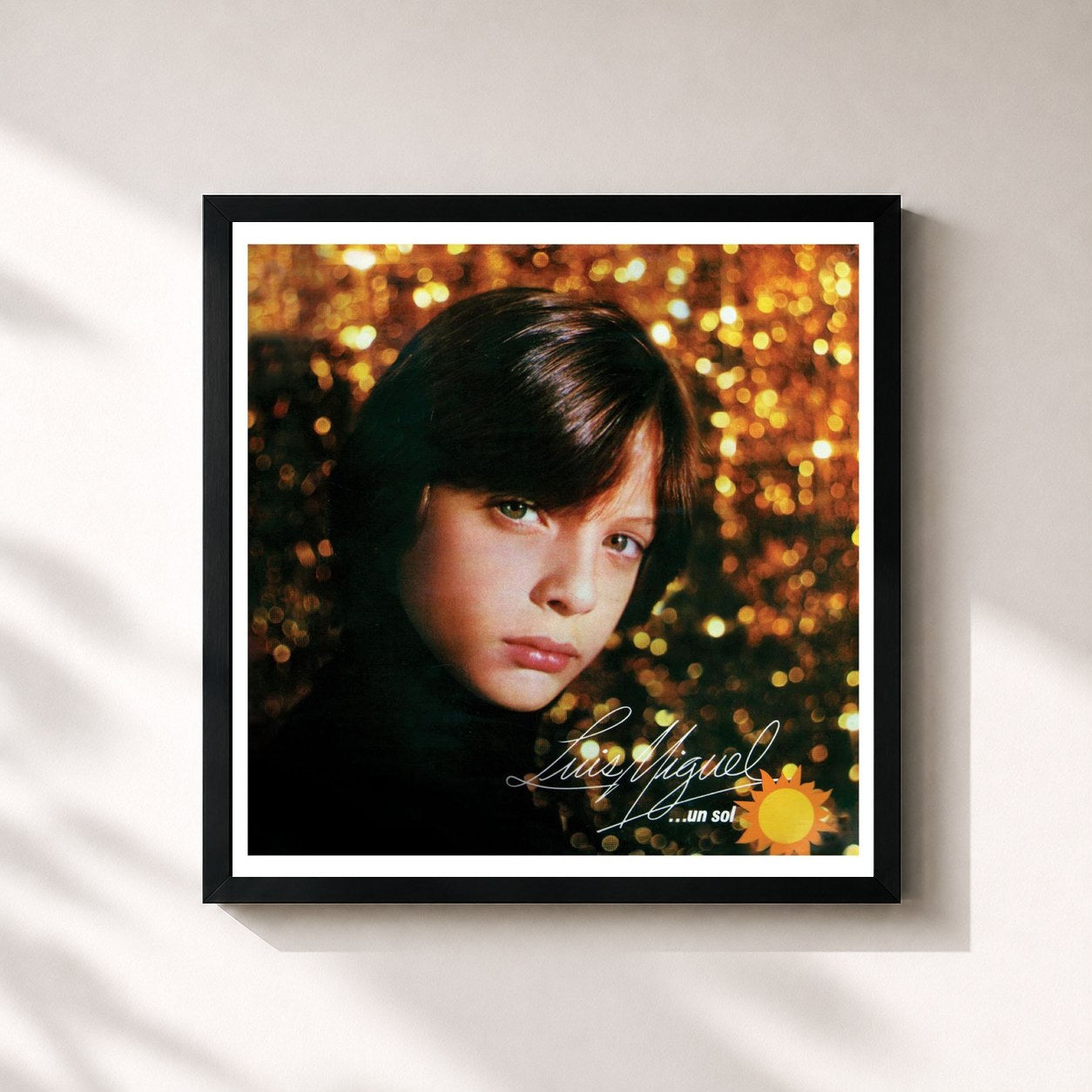 #noir Tableau carré de l'album 1 + 1 = 2 Enamorados de Luis Miguel, cadre noir 32x32 cm