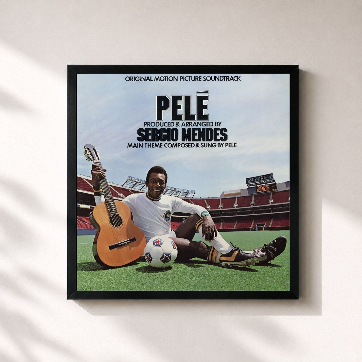 #noir Tableau carré de l'album Pelé de Sergio Mendes, cadre noir 32x32 cm